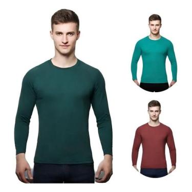 Imagem de Kit 3 Camisas Masculina Manga Longa Malha Fria - C&c, Vd escuro, Jade,