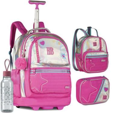 Imagem de Kit Mochila Rodinhas Rebecca Bonbon Holografica Meninas RB, Rosa