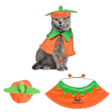 Imagem de Fantasia de gato ADOGGYGO Chapéu de capa de abóbora de Halloween para 