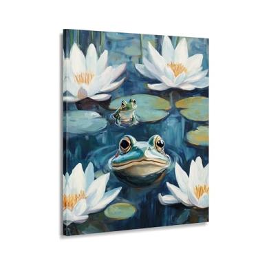 Imagem de CANLUNTE Tela de pintura a óleo para parede, lagoa de lótus com sapos, impressão alta, pôster de decoração de casa, pronto para pendurar, impressão para quarto (arte 3,6 cm x 160 cm sem moldura)