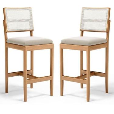 Imagem de Kit Com 2 Banqueta Milena Madeira Maciça Assento Estofado Encosto De T