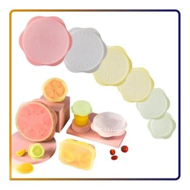 Imagem de Conjunto Tampas Silicone Flexível Kit 6 Peças, Com Potes Panelas Frutas Geladeira Congelador