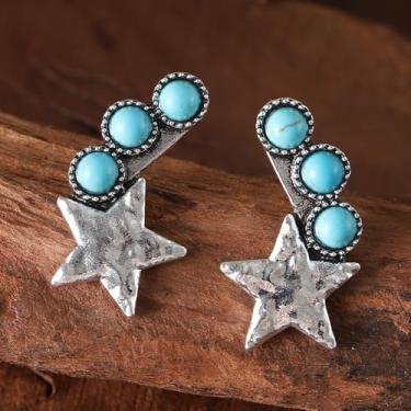 Imagem de Brincos ocidentais femininos cowgirl boho turquesa pingente de gota brinco estrela retrô vintage joia presente