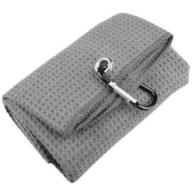 Imagem de Toalha de golfe de microfibra (40,6 cm x 40,6 cm) com clipe mosquetão, gancho e fecho de laço - cinza