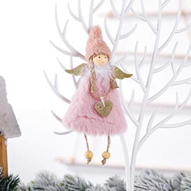 Imagem de Pingente decorativo de anjo de pelúcia rosa de Natal árvore de Natal enfeite de boneca de fada festivo suprimentos de decoração de casa 20 * 10 cm