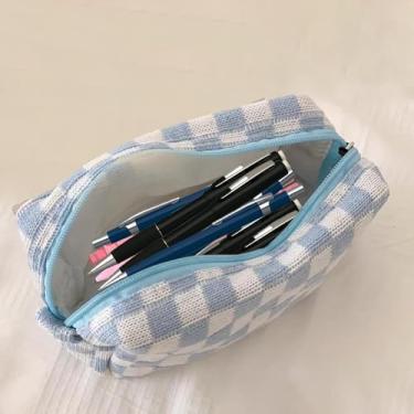 Imagem de Porta-lápis com zíper, caixa de lápis de grande capacidade, organizador leve de armazenamento para canetas, acessórios de mesa, viagem, material de escritório, azul