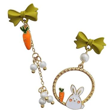 Imagem de 1 par de pingentes femininos assimétricos de cenoura de coelho com borla de pérola para uso diário e ocasiões especiais, bijuteria leve