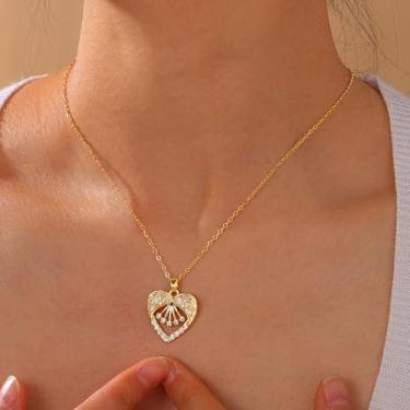 Imagem de Colar feminino banhado a ouro 14 K - Colar delicado de coração com pingente de asas de anjo, joia hipoalergênica que não mancha, presente de aniversário de Natal personalizado, joia moderna, 15.75+