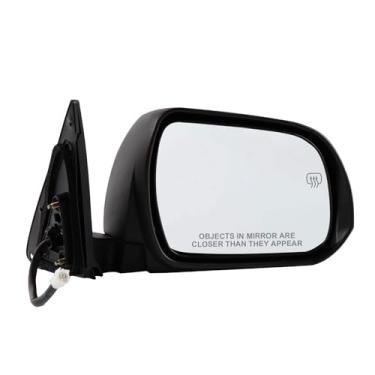 Imagem de Espelho lateral do passageiro compatível com Toyota Highlander 2008-2013 5 pinos com vidro elétrico aquecido manual dobrável preto retrovisor lateral direito substitui TO1321246