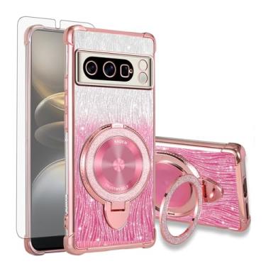 Imagem de Asuwish Capa de celular para Google Pixel 8 Pro 5G capa magnética com protetor de tela de vidro temperado e anel híbrido com glitter brilhante suporte rígido acessórios Pixel8Pro Pixel8 XL Eight 8Pro