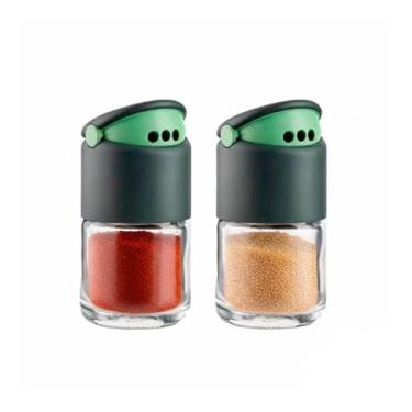 Imagem de Porta Temperos de Vidro, 80ml, Tampa Dupla Abertura Cinza, Kit 2 Unidades, 9,2x5,2cm, Vidro Borossilicato