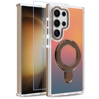 Imagem de MOWIME Capa magnética para Samsung Galaxy S23 Ultra com suporte [compatível com Magsafe] [lindo design fluorescente] [1 protetor de tela] capa fosca translúcida fina para Galaxy S23 Ultra 6,8