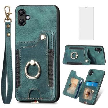 Imagem de Asuwish Capa de telefone para Samsung Galaxy A04e capa carteira com protetor de tela de vidro temperado e alça de pulso RFID suporte de cartão de crédito anel acessórios para celular AO4e A 04e