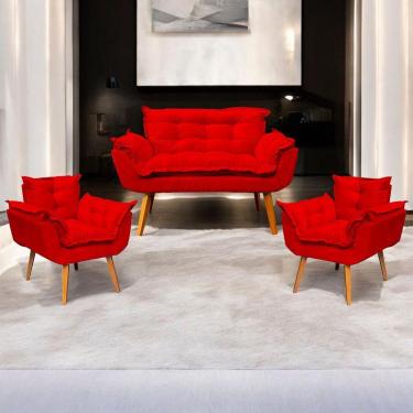 Imagem de Kit Namoradeira Decorativa + 2 Poltronas Para Sala Recepção Manicure Consultório Alice Suede