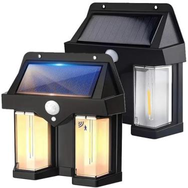 Imagem de Luminária Solar Jardim 2 Leds 600x Branco Quente Ambar Spot Parede Com