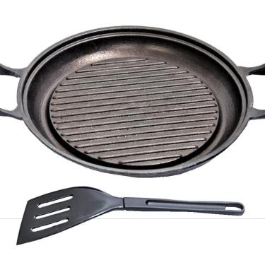 Imagem de Chapa Grill Redonda Antiaderente Alça 23X23Cm E Espátula