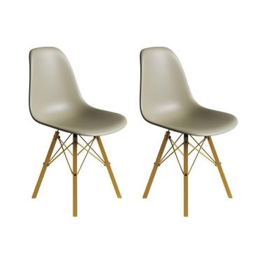 Imagem de Conjunto 2 Cadeiras Eames Estilo Moderno Em Ferro Dourado Com Assento Fendi