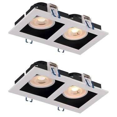 Imagem de Kit 2x Spot Duplo Recuado Branco Com Preto Quadrado LED Integrado 10W Bivolt