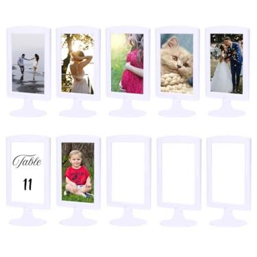 Imagem de Meonua Molduras de dupla face 10 x 15 cm – Moldura com pedestal de 2 lados, comporta 2 imagens, expositor de mesa de plástico para casamento, festa, decoração de mesa de casa (pacote com 10, branco)