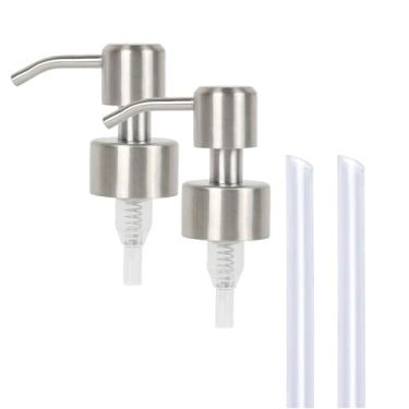 Imagem de 2 peças de aço inoxidável prata dispensador de sabão cabeça de bomba padrão 28/400 tamanho pescoço bombas de substituição tampa para loção condicionador shampoo frascos