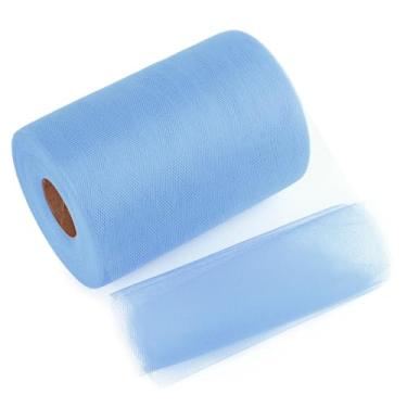 Imagem de LoomJoyz Fita de tule azul empoeirada 15 cm x 100 metros (91,4 m) Fita de tecido carretel ideal para saia tutu arte embrulho de presente buquê de flores artesanato casamentos arranjos florais