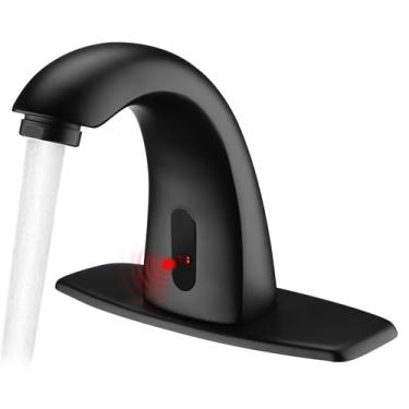 Imagem de ZHIXINGKX Torneira de banheiro com sensor automático, torneira de pia preta moderna com 1 e 3 orifícios, torneira de água comercial de aço inoxidável para pia de banheiro