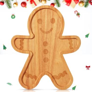 Imagem de Bokon Tábua de charcutaria de Natal, 30 cm, bandeja de servir de Natal, biscoitos, prato de comida, para pão de queijo, sobremesa, frutas, presente para decoração de festa de Natal (madeira de