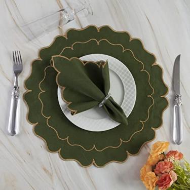 Imagem de Conjunto de 12 jogos americanos estilo americano Jogos americanos para uma mesa de jantar para 6 pessoas Arranjo de mesa Guardanapos redondos Mesa de jantar(Florata Musgo)