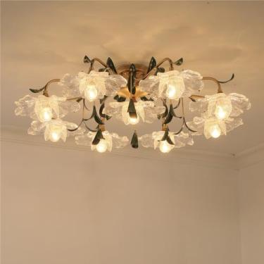 Imagem de Luminária de teto estilo pastoral americano, criatividade francesa, para sala de estar, restaurante, quarto, escritório, casa de campo, café, loja de roupas, decoração em LED, formato de flo