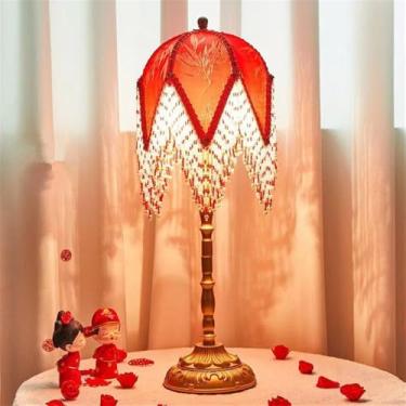 Imagem de Luminária de mesa francesa de luxo com LED, estilo retrô americano, para sala de estar, quarto, escritório, casa de campo ou hotel, com franjas criativas, estilo campestre europeu (Estilo 15