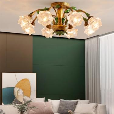 Imagem de Luminária de teto American Flower, estilo pastoral francês, criativa, para sala de estar, sala de jantar, quarto, casa de campo, loja de roupas, luminária pendente LED para decoração de casa
