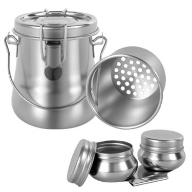 Imagem de UKQRRTC Arruela de pincel, limpador de pincel hermético portátil de aço inoxidável com filtro poroso removível, copo de paleta de imersão dupla para pintura, estudantes, professores, iniciantes ou