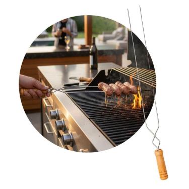 Imagem de Espeto Pra Churrasco Alumínio Duplo 45Cm Dragão Cabo Madeira