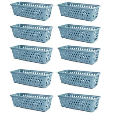 Imagem de Kit 10 Cestos Multiuso Comprido Retangular Cinza 28x11x8 Cm 123Organiz
