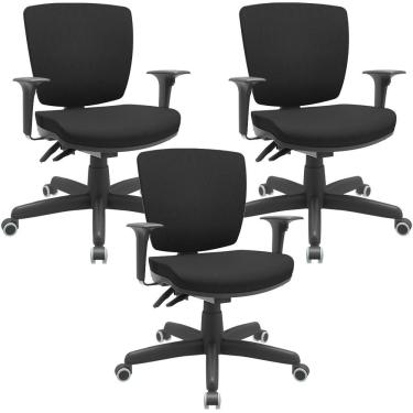 Imagem de Kit 03 Cadeiras Escritório Executiva Office Giratória Preto Baixa Flexi P03 Poliéster Preto - Lyam