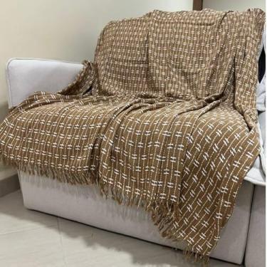 Imagem de Manta para Sofá Capa Protetora 2,40 x 1,80 Gigante Algodão Cama Decorativa Colcha Coberta(Pontilhada Caramelo e Branco)