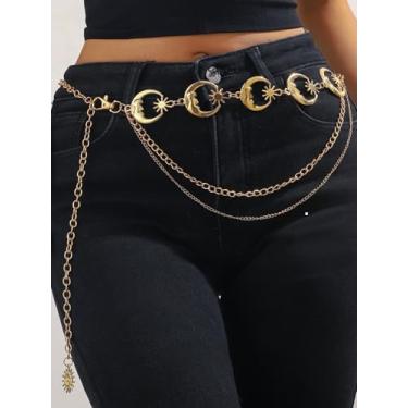 Imagem de Cinto de corrente de ouro para mulheres, moda plus size, correntes douradas, metal, lua, sol, camadas, cintos, cintos de cintura modernos para mulheres
