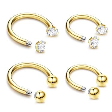 Imagem de ZZHDCC Anel de nariz em ferradura 16G para mulheres conjunto de anéis de septo de aço inoxidável bola rosqueada internamente CZ pequenos anéis de nariz de septo cartilagem hélice daith tragus narina