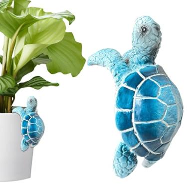 Imagem de Shanmeidㅤ Estatuetas decorativas de tartarugas marinhas, lindas decorações de plantas de tartaruga pendurada para vasos de resina para pendurar em vaso de flores para casa, jardim, cerca, varanda