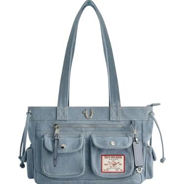 Imagem de True Religion Sacola, bolsa feminina de couro sintético com vários bolsos e alça de ombro ajustável, jeans, Jeans