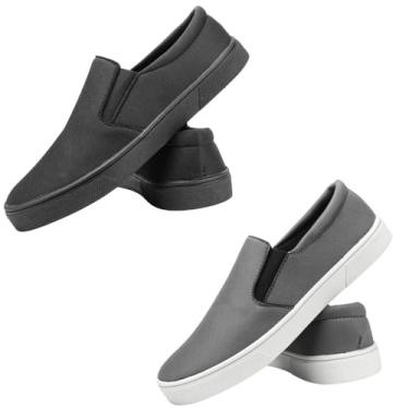 Imagem de Kit 2 Sapatênis Slip On Confortável Leve Versátil Tênis Estiloso Solado Macio Calce Fácil Prático Iate Masculino Feminino Casual Elástico Lateral (Preto + Cinza, BR, Adulto, Numérico, 43)