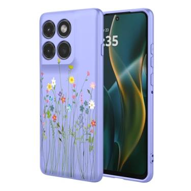 Imagem de HTXWXJC Capa de celular para Moto G86, XT2527-2 Moto G86 Power Case à prova de choque flexível bumper TPU capas macias padrão flor capa de telefone para Motorola Moto G86 flor roxa