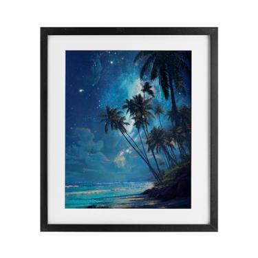 Imagem de Stupell Industries Impressão emoldurada branca de palmeiras de praia iluminadas pela lua sob vidro, design de Ziwei Li, 21 x 17