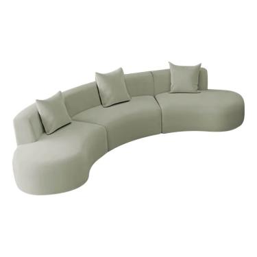 Imagem de Kit Sofá Modular 4 Lugares 360cm Moderno Curvo Orgânico Duna Bouclé Verde Oliva