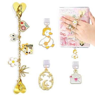 Imagem de TAKEALOOKO Conjunto de pingentes para e-reader Kindle - 4 peças de corrente de telefone com laço de coração fofo pulseiras acessórios para leitores amantes de livros mulheres e homens, berloque