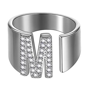 Imagem de beautlace Anéis ajustáveis com letra 18 K banhado a ouro/prata/preto anel aberto do alfabeto com joia de zircônia cúbica para homens e mulheres KR0037, Metal, Zircônia cúbica