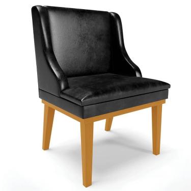 Imagem de Cadeira Estofada Sala De Jantar Base Fixa De Madeira Castanho Lia Sintético Premium Preto - Ibiza