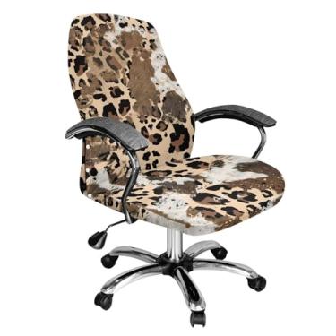 Imagem de Wanyint Capa para cadeira de escritório com estampa de leopardo de vaca elástica, antiderrapante, antipoeira, capa de cadeira de escritório lavável com fundo elástico, G
