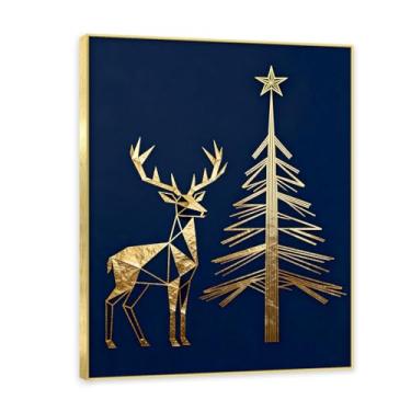 Imagem de Moldura dourada. Pintura de Natal glamorosa minimalista, arte geométrica dourada, decoração de Natal moderna emoldurada para parede da sala de estar. A25. 60 x 80 cm - 23,7 x 31,5 pol