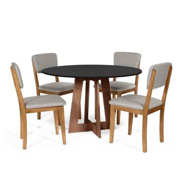 Imagem de Mesa De Jantar Redonda Montreal Pret/nor Com 4 Cadeiras Estofadas Ella Cinza Claro